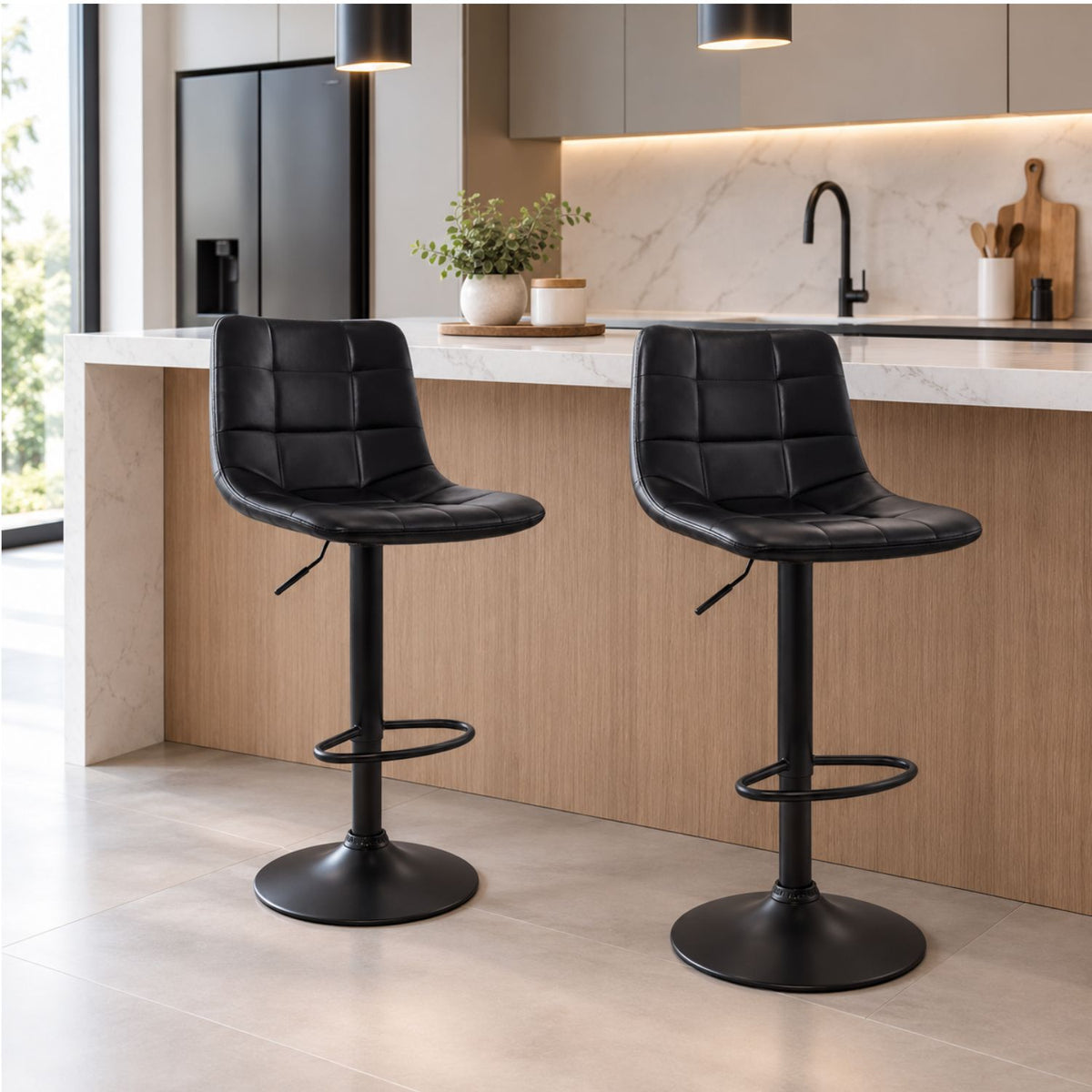 Silla De Barra James Tipo Cuero Negro