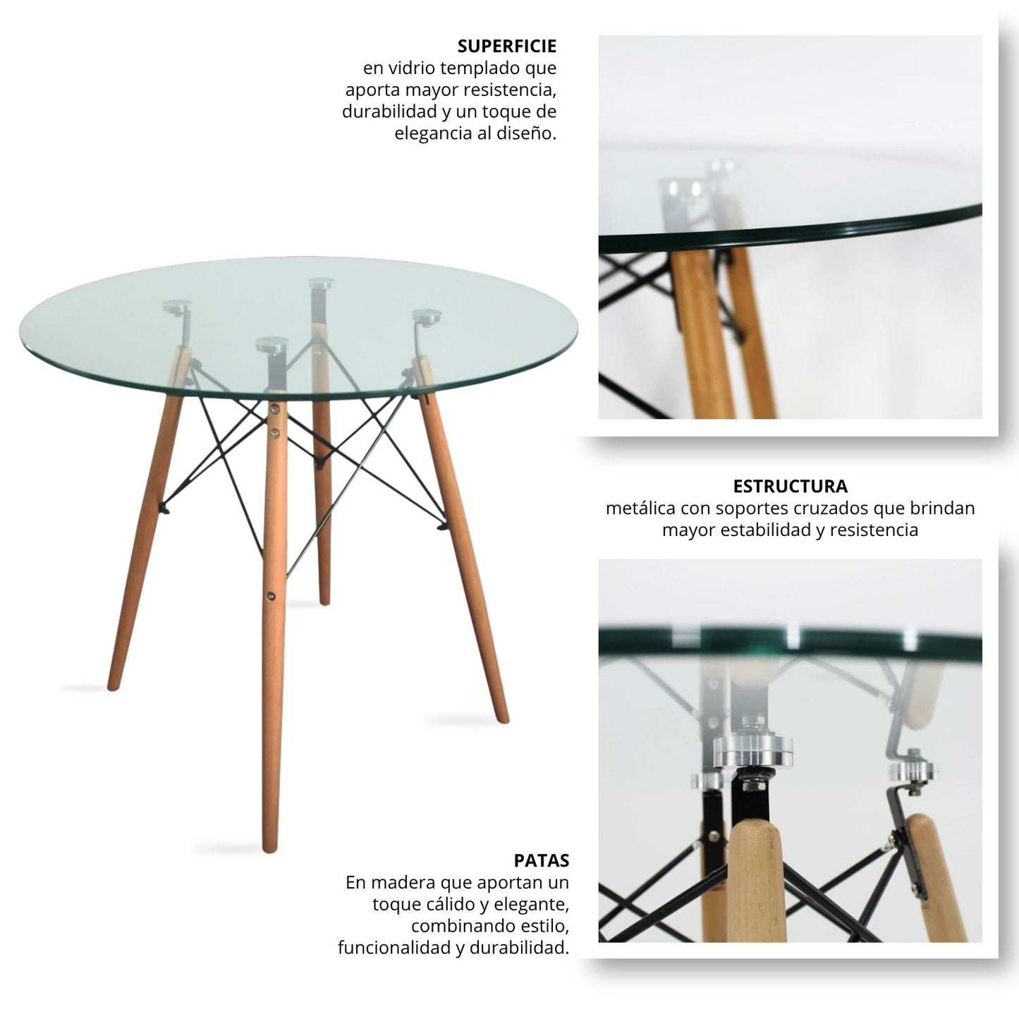 Mesa Eames Redonda De Vidrio