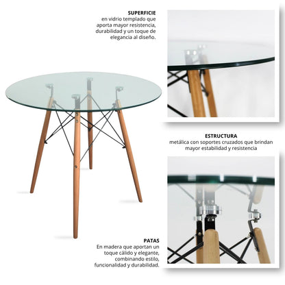 Mesa Eames Redonda De Vidrio