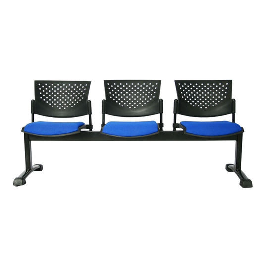 Silla Tandem Tapizado 3 Puestos Base Negra FLY Azul