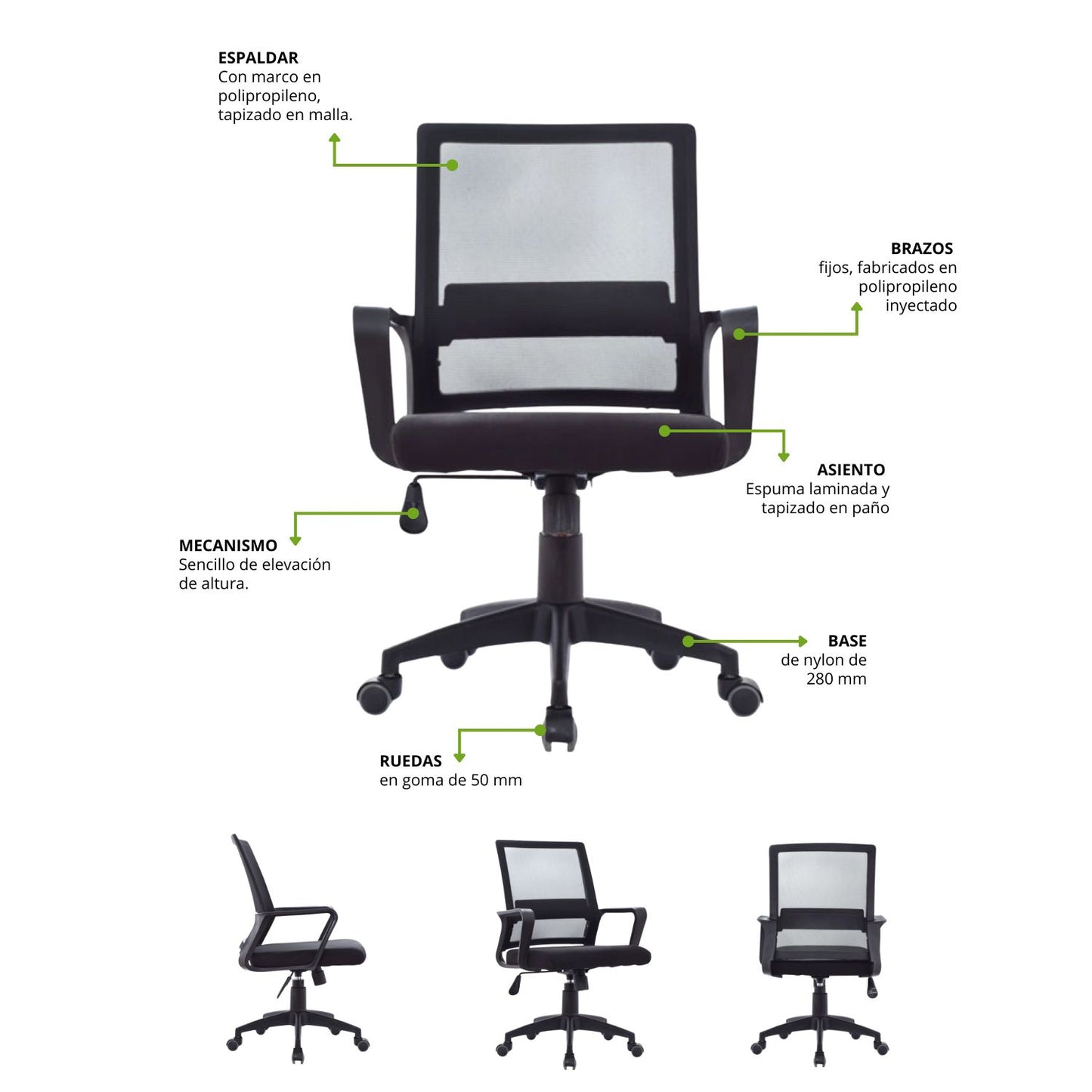 Silla De Oficina Gerente Stolk Negra 100X63X51
