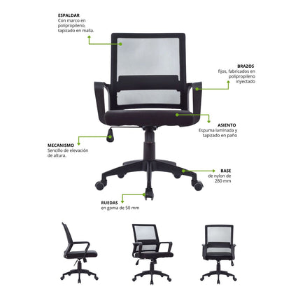 Silla De Oficina Gerente Stolk Negra 100X63X51