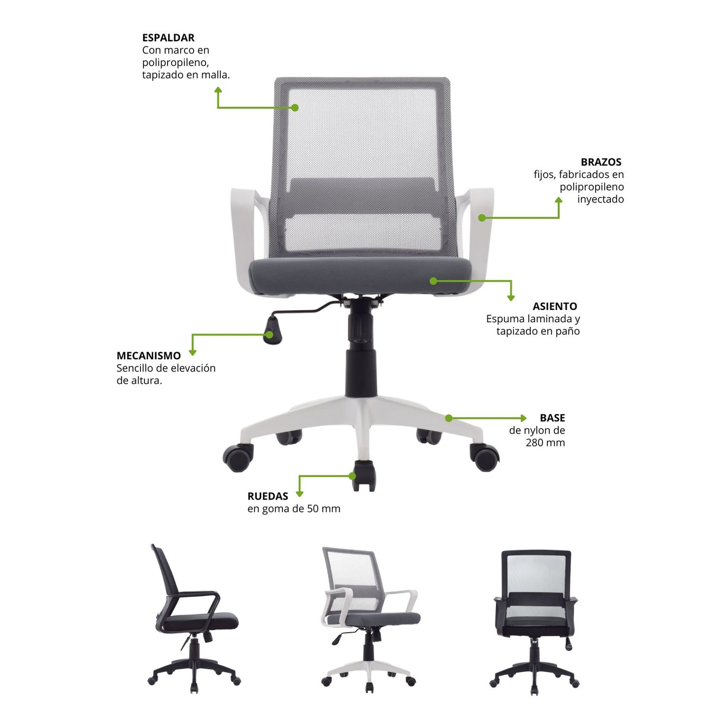 Silla De Oficina Gerente Stolk Gris 100X63X51