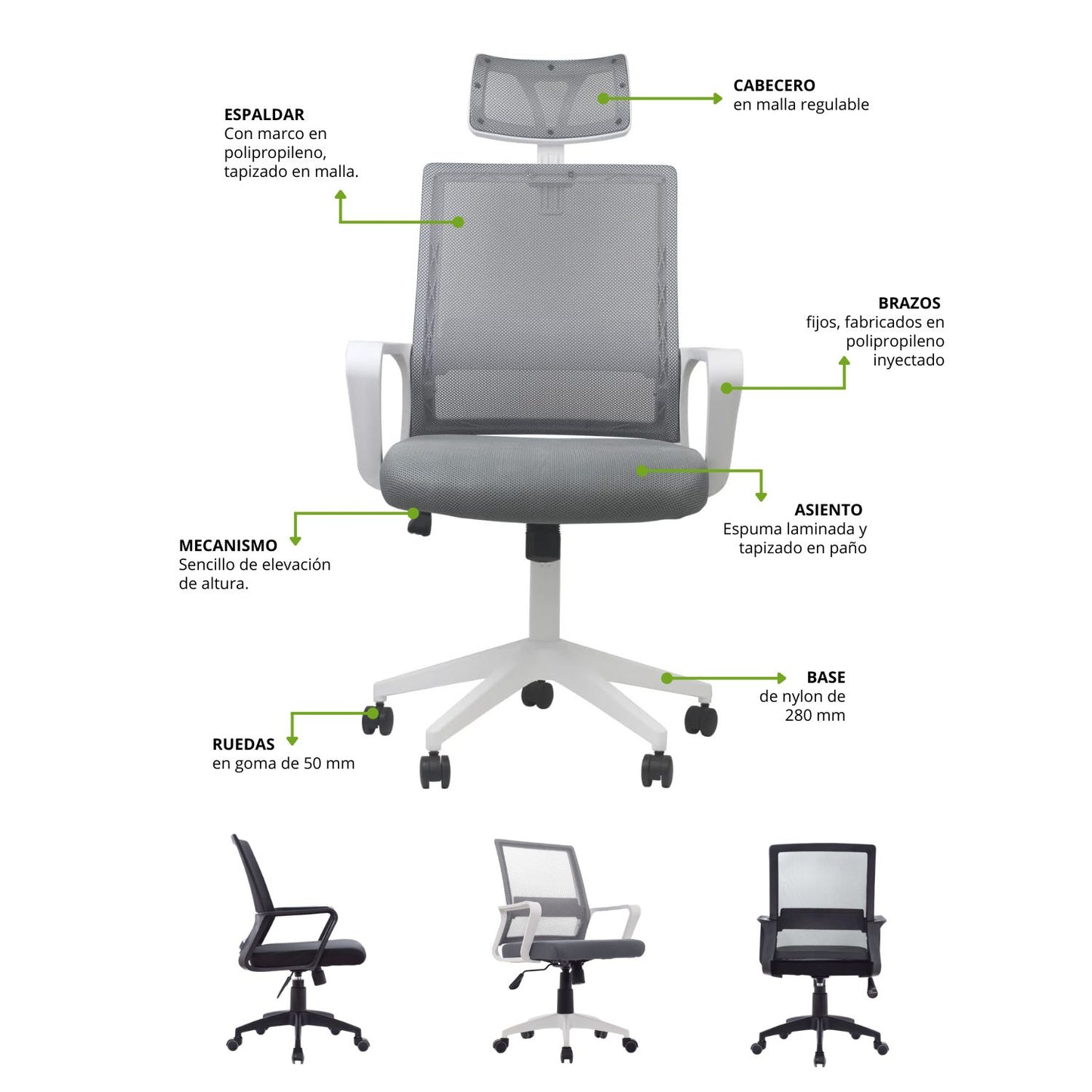 Silla De Oficina Presidente Stolk Gris 115X63X51