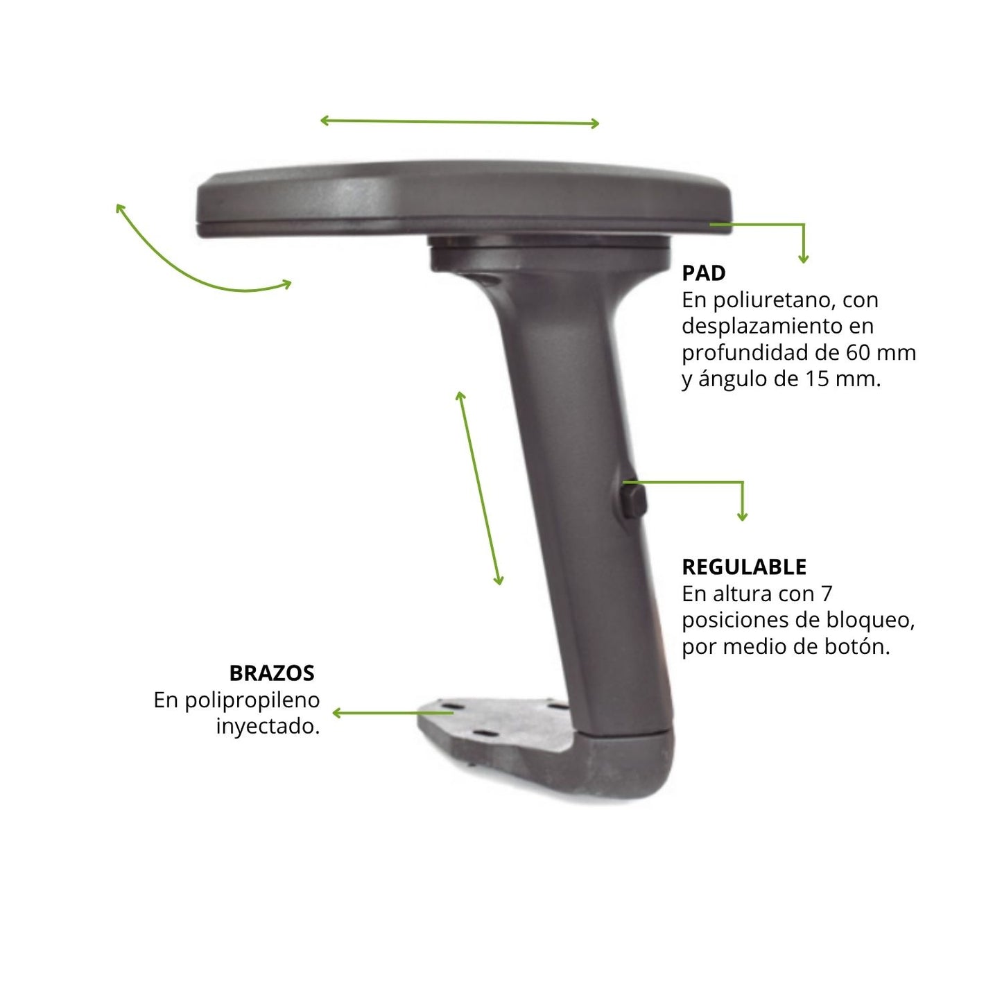 Par De Brazos Regulable En Altura Y 3D Para Silla De Oficina