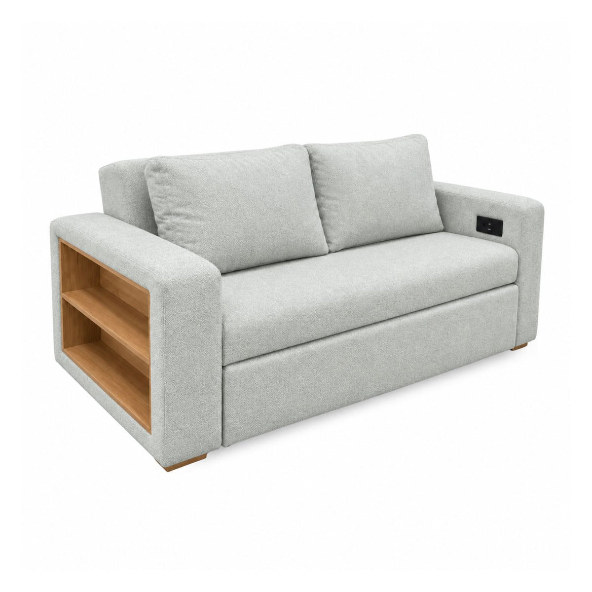 Sofa Cama Multifuncional Con Repisas, Conexión USB y Cama Auxiliar Koni Gris Perla