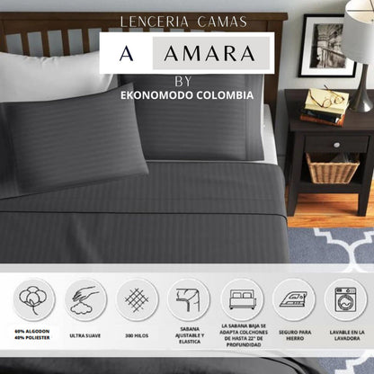 Sabanas Hoteleras Luxury 300 Hilos Sencillas 100 x 190 Gris oscura