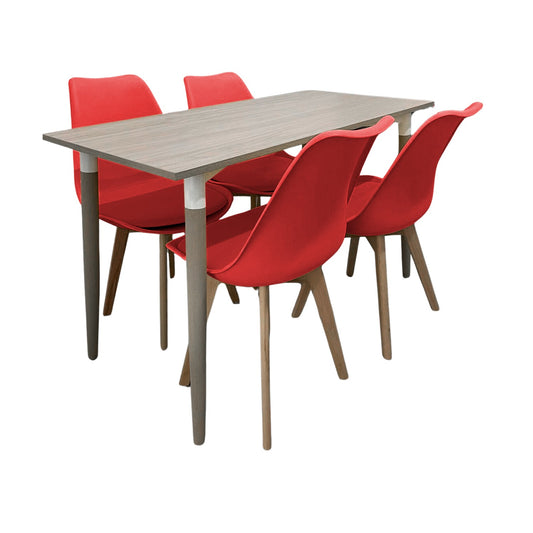 Juego de Comedor Robledo Premium habano con 4 Sillas Milano rojas