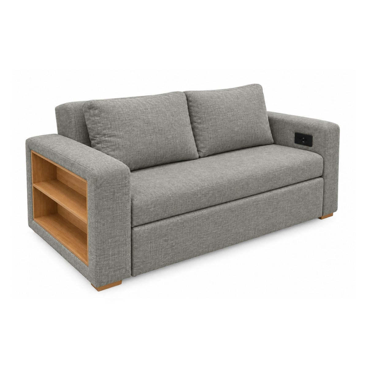 Sofa Cama Multifuncional Con Repisas, Conexión USB y Cama Auxiliar Koni Gris Plomo