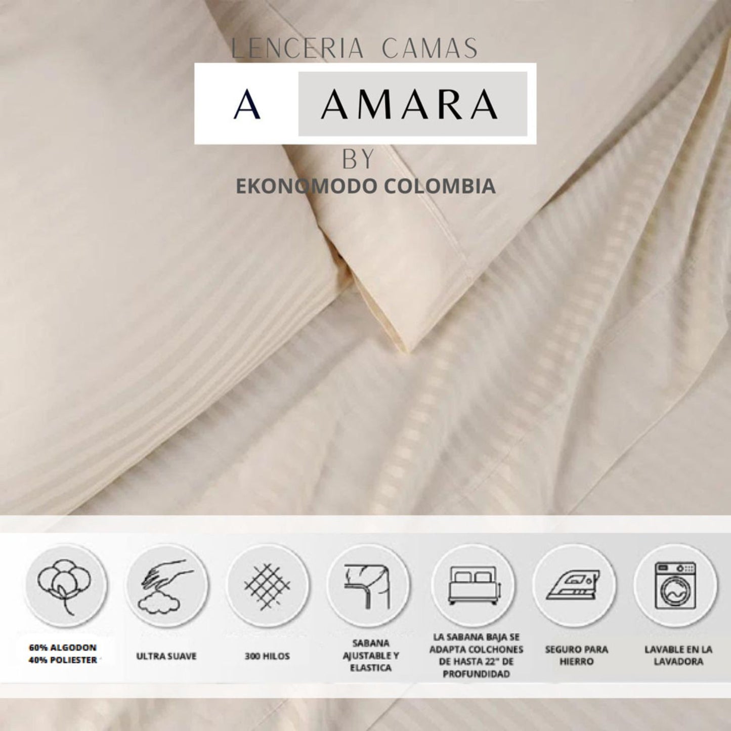 Sabanas Hoteleras Luxury 300 Hilos Queen 160 x 190 Beige