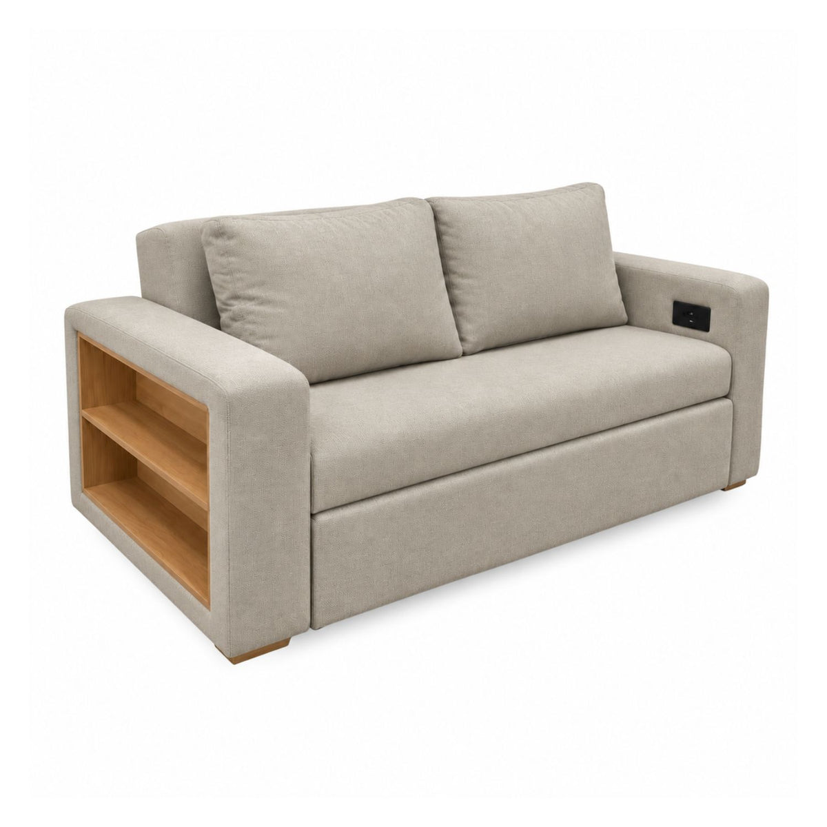 Sofa Cama Multifuncional Con Repisas, Conexión USB y Cama Auxiliar Koni Taupe