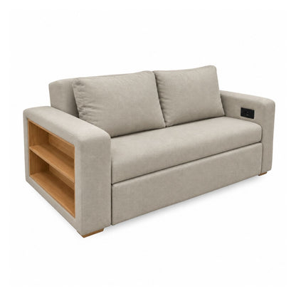 Sofa Cama Multifuncional Con Repisas, Conexión USB y Cama Auxiliar Koni Taupe