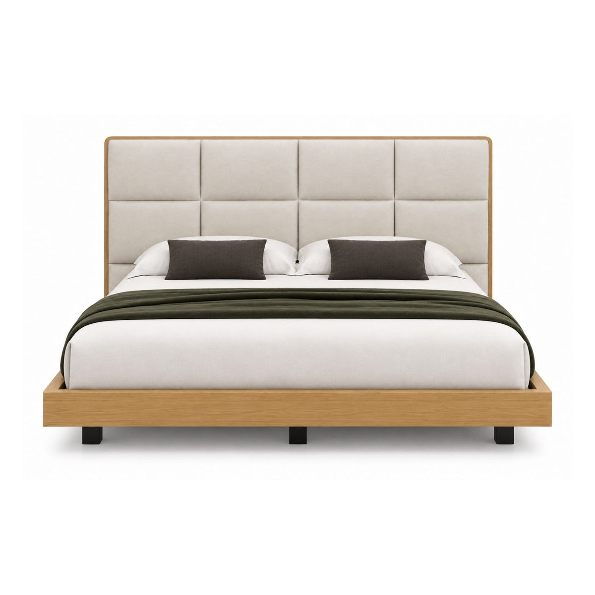 Cama Doble En Roble Taldy Con Mesas de Noche 140x190 Marfil