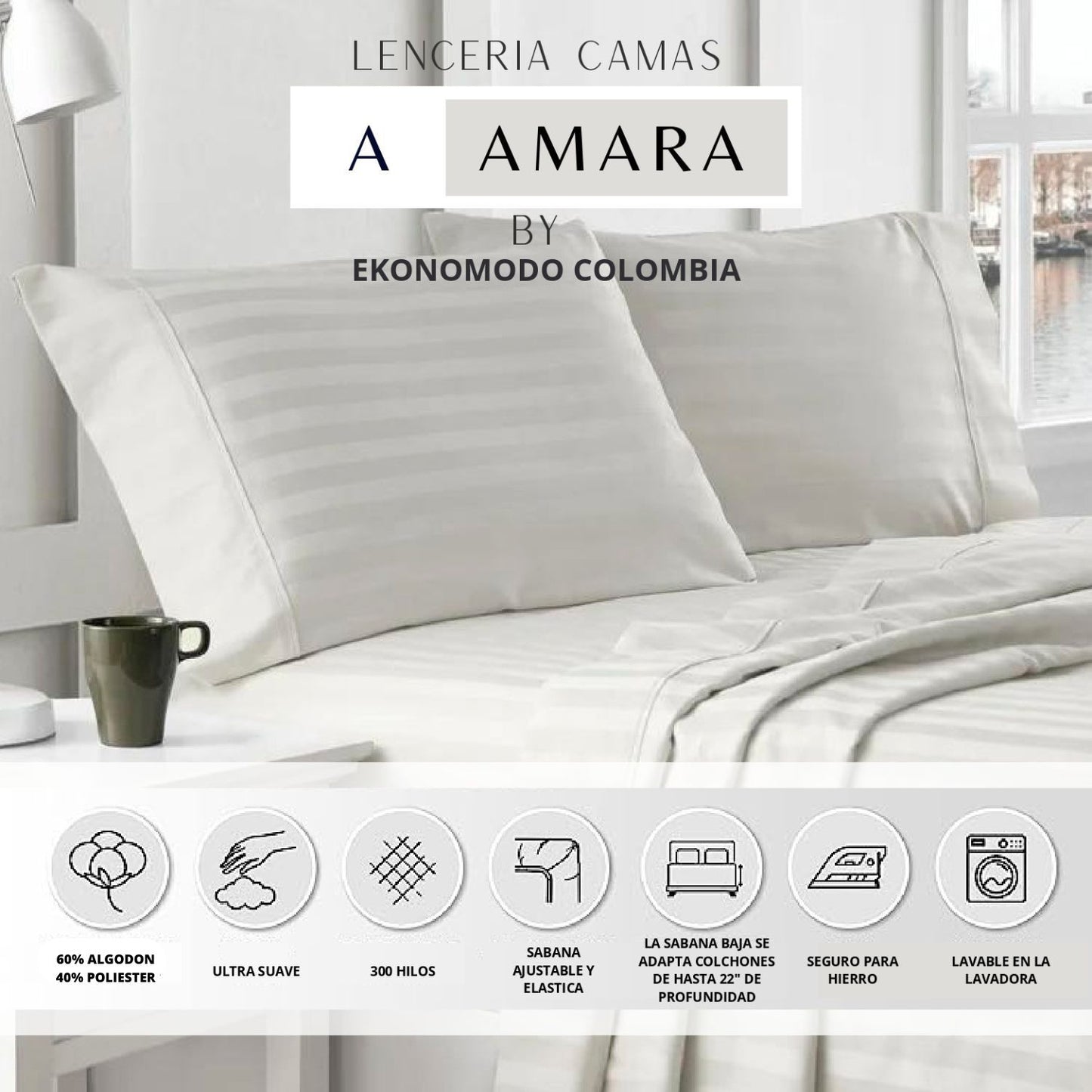 Sabanas Hoteleras Luxury 300 Hilos Doble 140 x 190 Blanca
