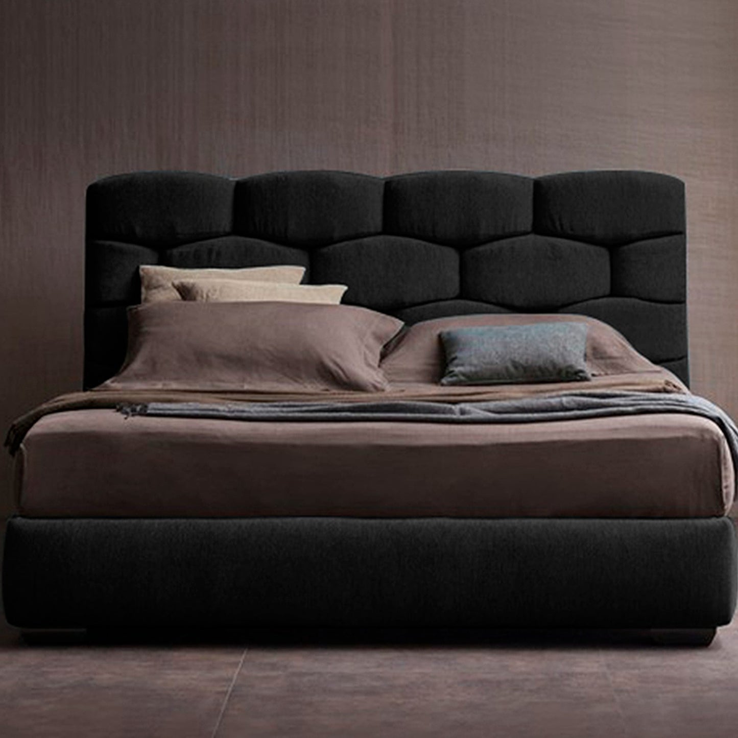 Base Cama con Espaldar + Colchon Doble Esmeralda Negro