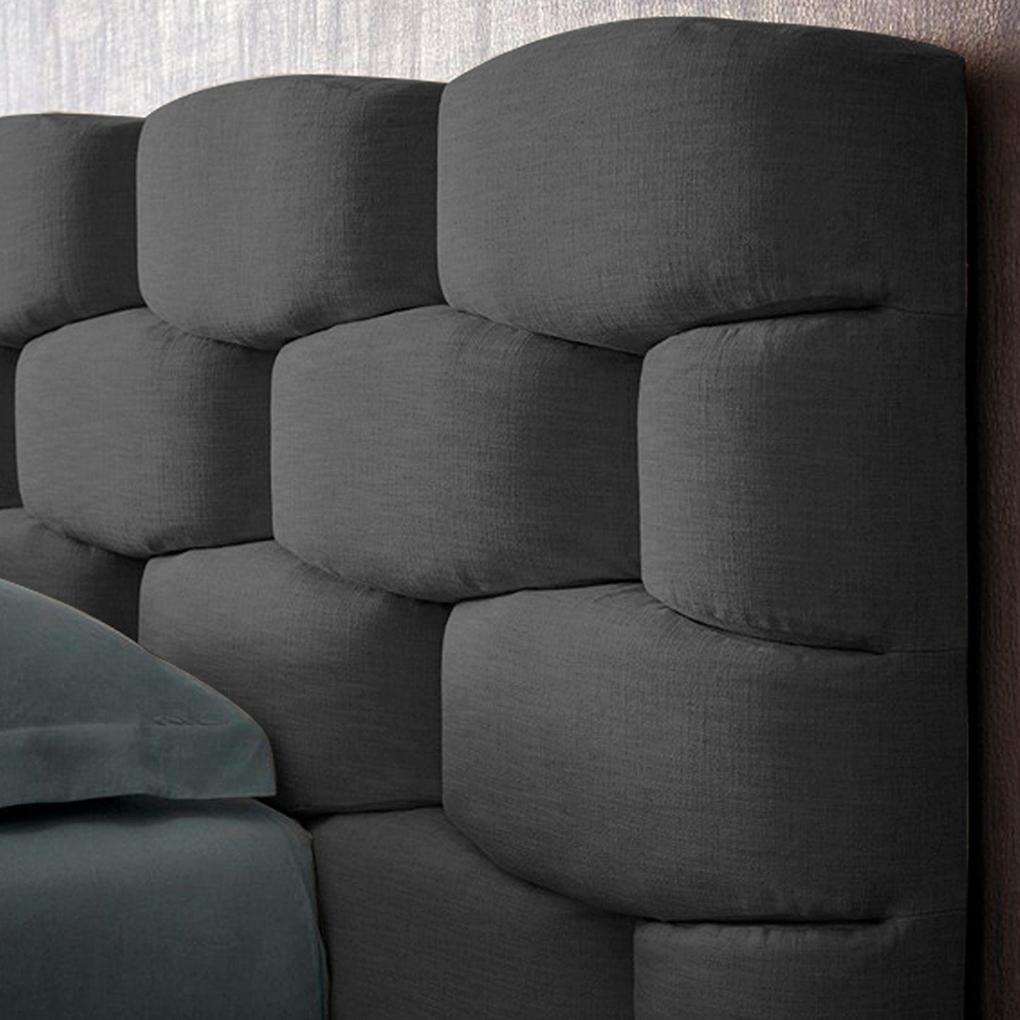 Base Cama con Espaldar + Colchon Doble Esmeralda  gris plomo