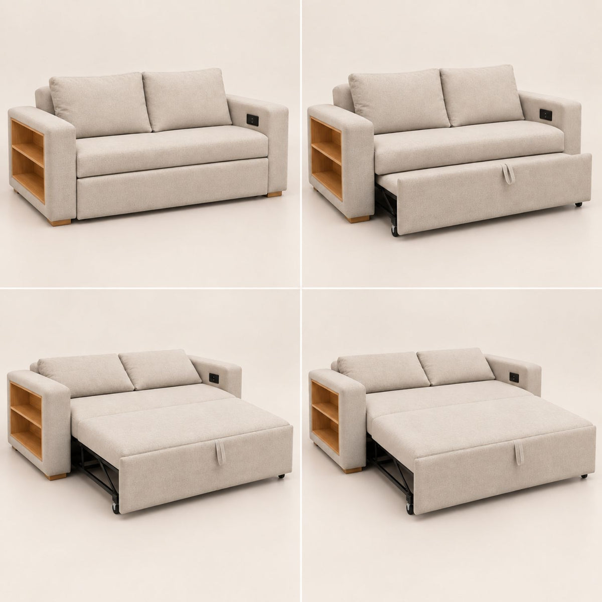 Sofa Cama Multifuncional Con Repisas, Conexión USB y Cama Auxiliar Koni Arena
