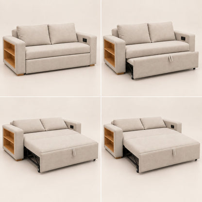 Sofa Cama Multifuncional Con Repisas, Conexión USB y Cama Auxiliar Koni Arena