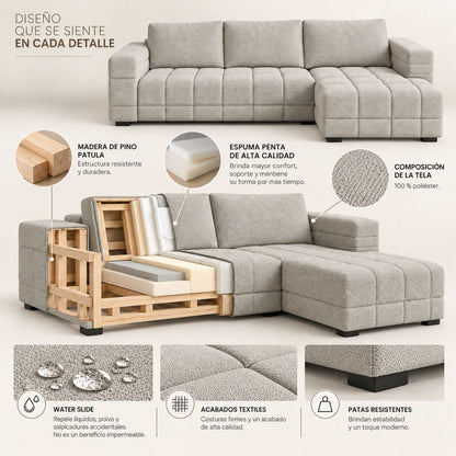Sofa En L Modular En Madera Pino Faed Taupe