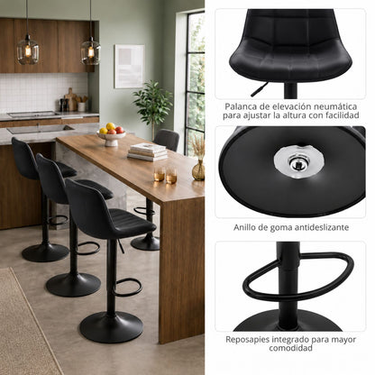 Silla De Barra James Tipo Cuero Negro