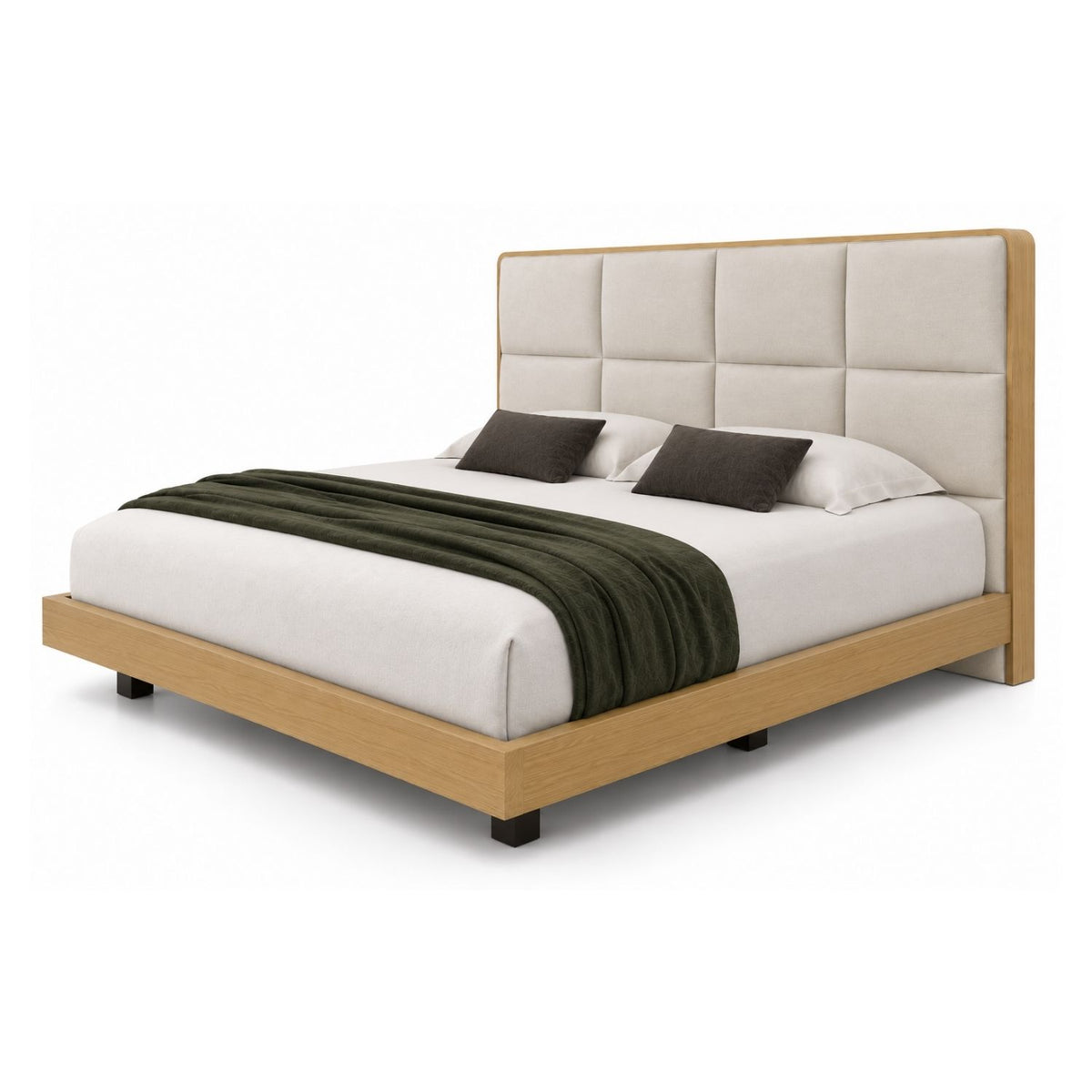 Cama King En Roble Taldy Con Mesas de Noche 200x200 Marfil