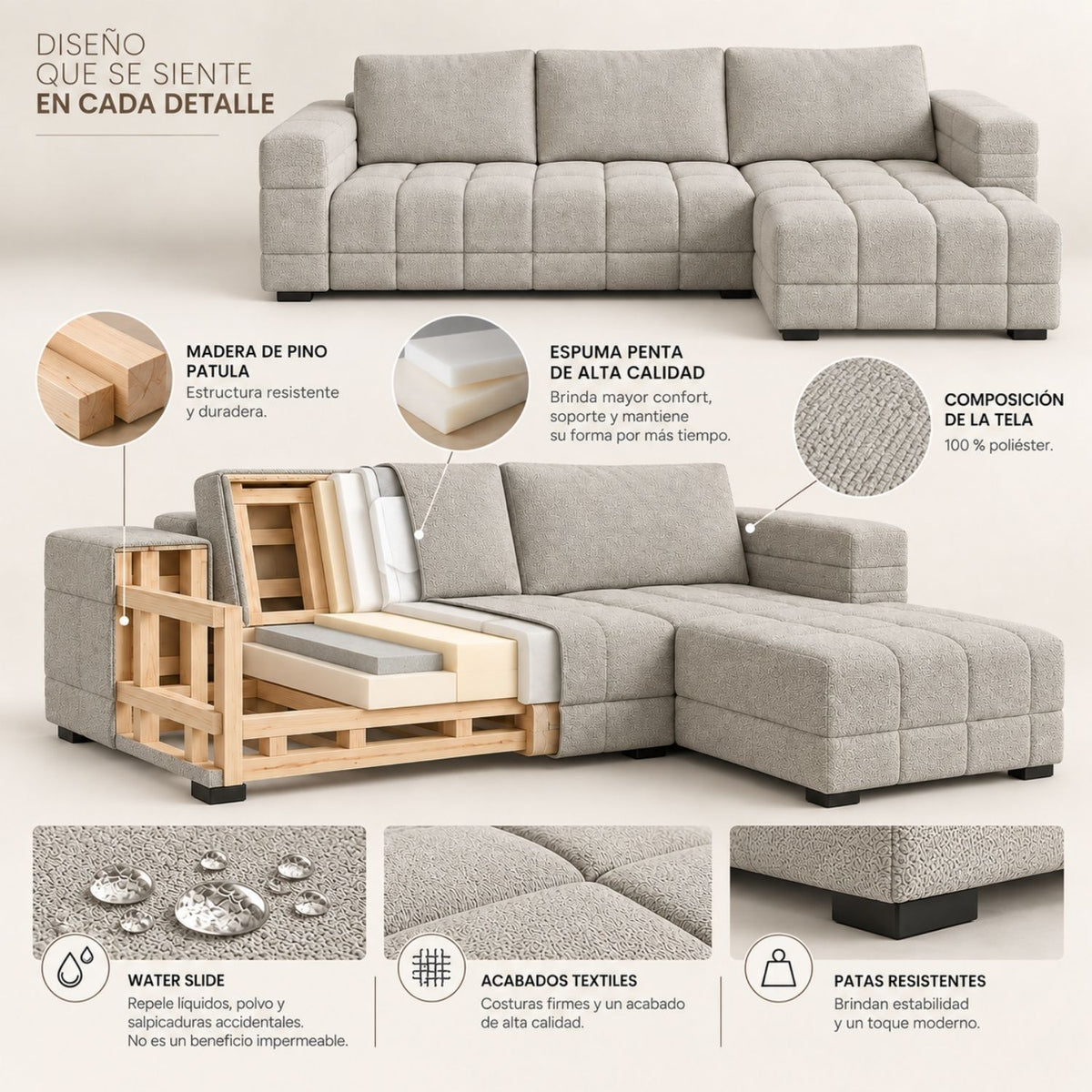 Sofa En L Modular En Madera Pino Faed Marfil
