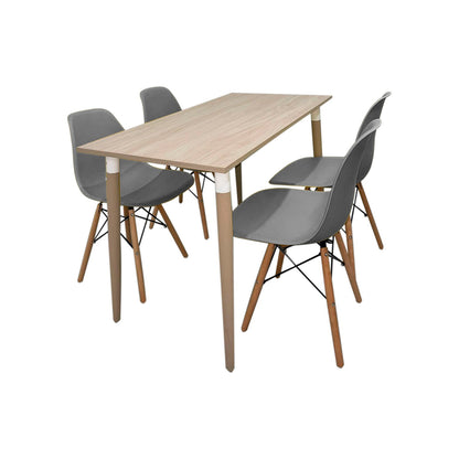 Juego de Comedor Robledo Premium habano con 4 Sillas Eames grises