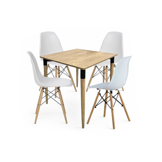 Juego de Comedor basic Madera con 4 Sillas Eames blancas