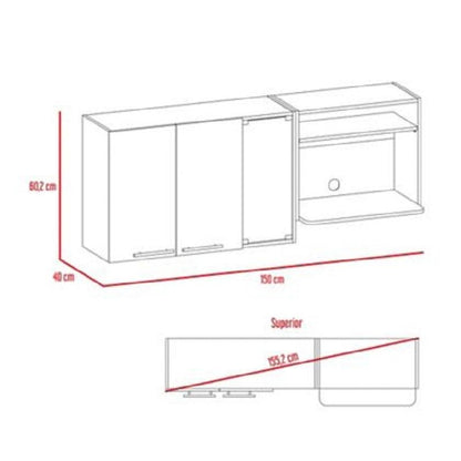 Gabinete Superior Kaelun Cocina  Blanco + Wengue 150 Cm