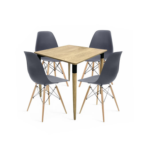 Juego de Comedor basic Madera con 4 Sillas Eames grises