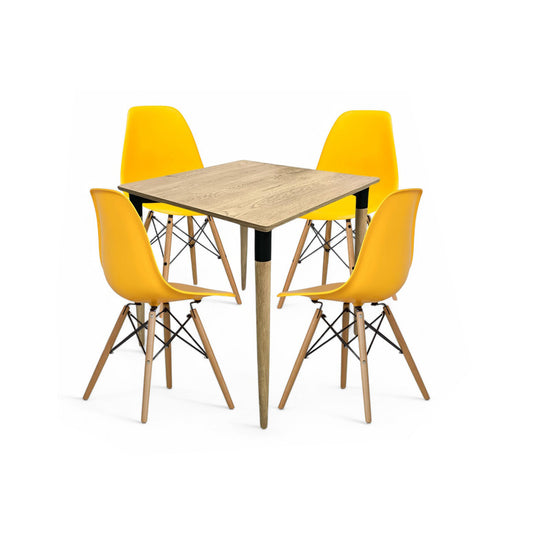 Juego de Comedor basic Madera con 4 Sillas Eames amarillas