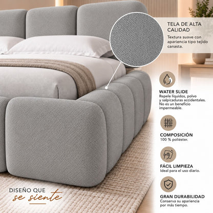 Cama Doble Tommy En Madera Pino 140x190 Gris Plata