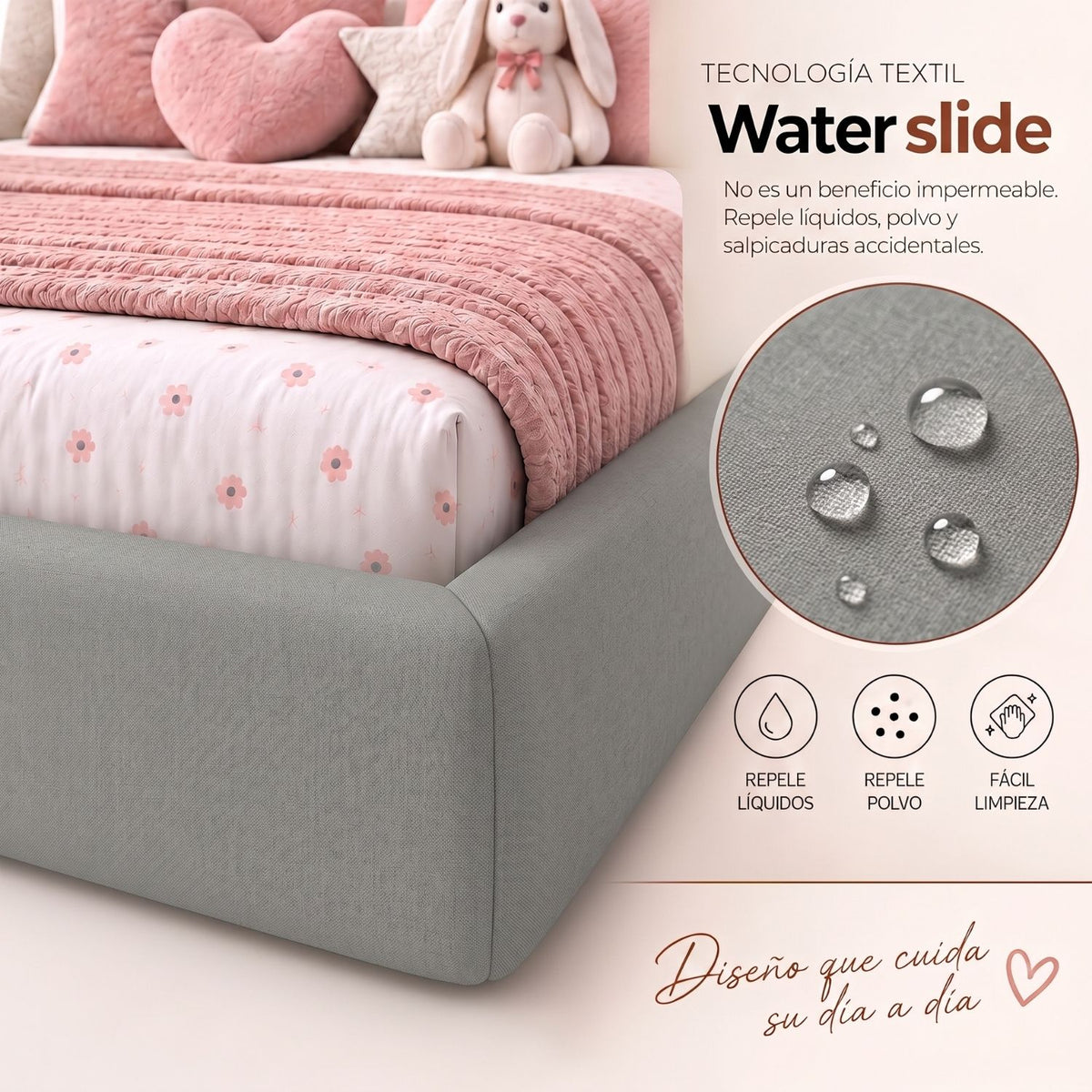 Cama Infantil Montessori con Madera Pino  100x190 Gris Plata