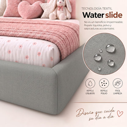 Cama Infantil Montessori con Madera Pino  100x190 Gris Plata