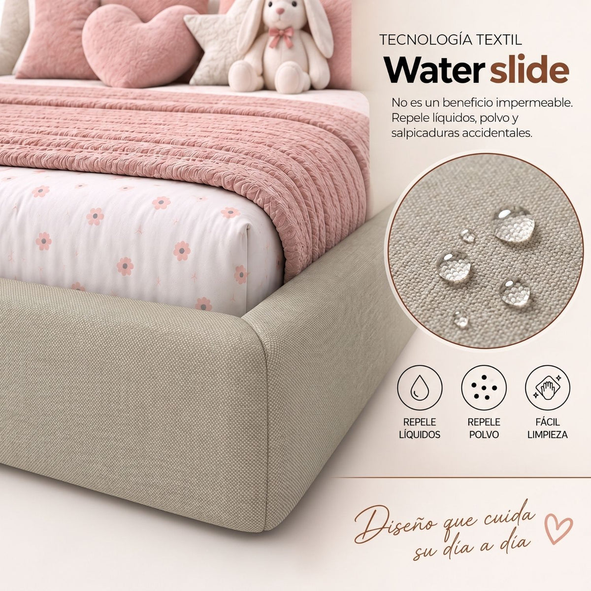 Cama Infantil Montessori con Madera Pino  100x190 Taupe