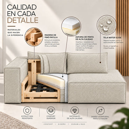 Sofa Modular Nexo En Madera Pino con Tela Premium Taupe