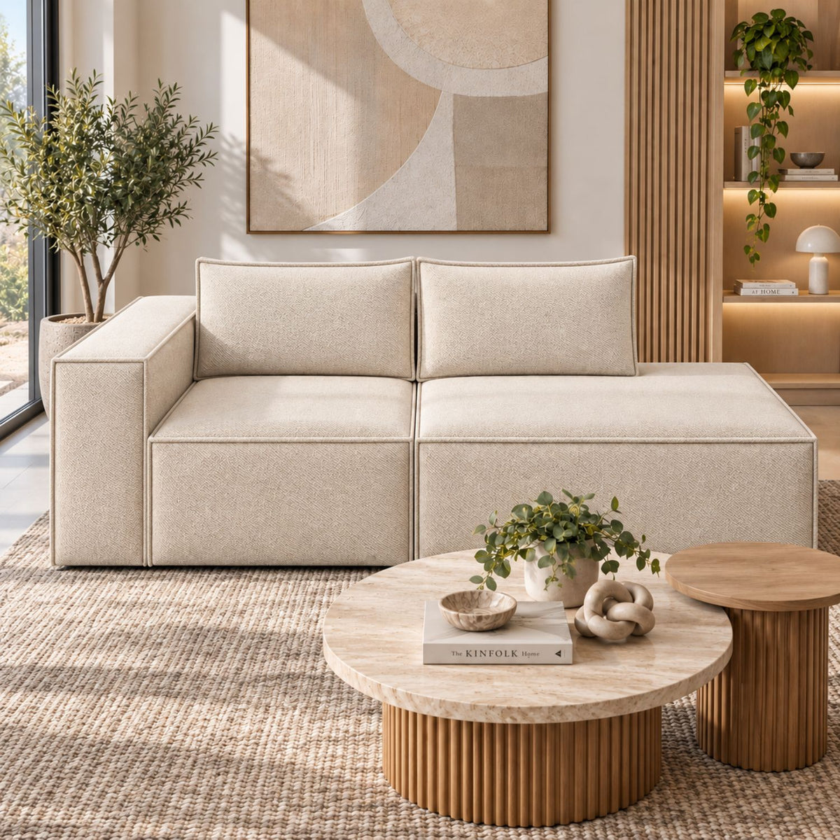 Sofa Modular Nexo En Madera Pino con Tela Premium Arena