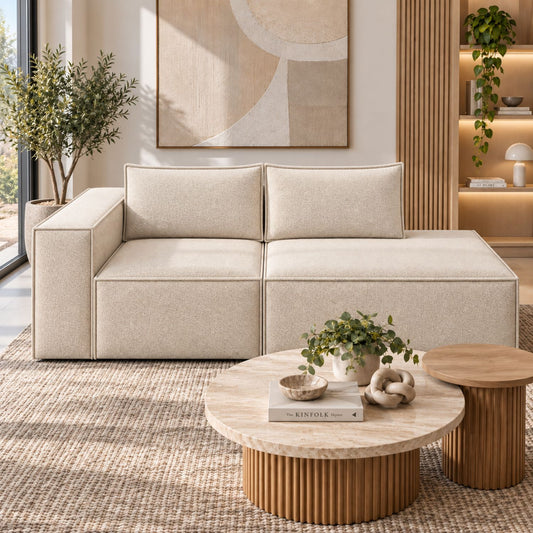 Sofa Modular Nexo En Madera Pino con Tela Premium Arena
