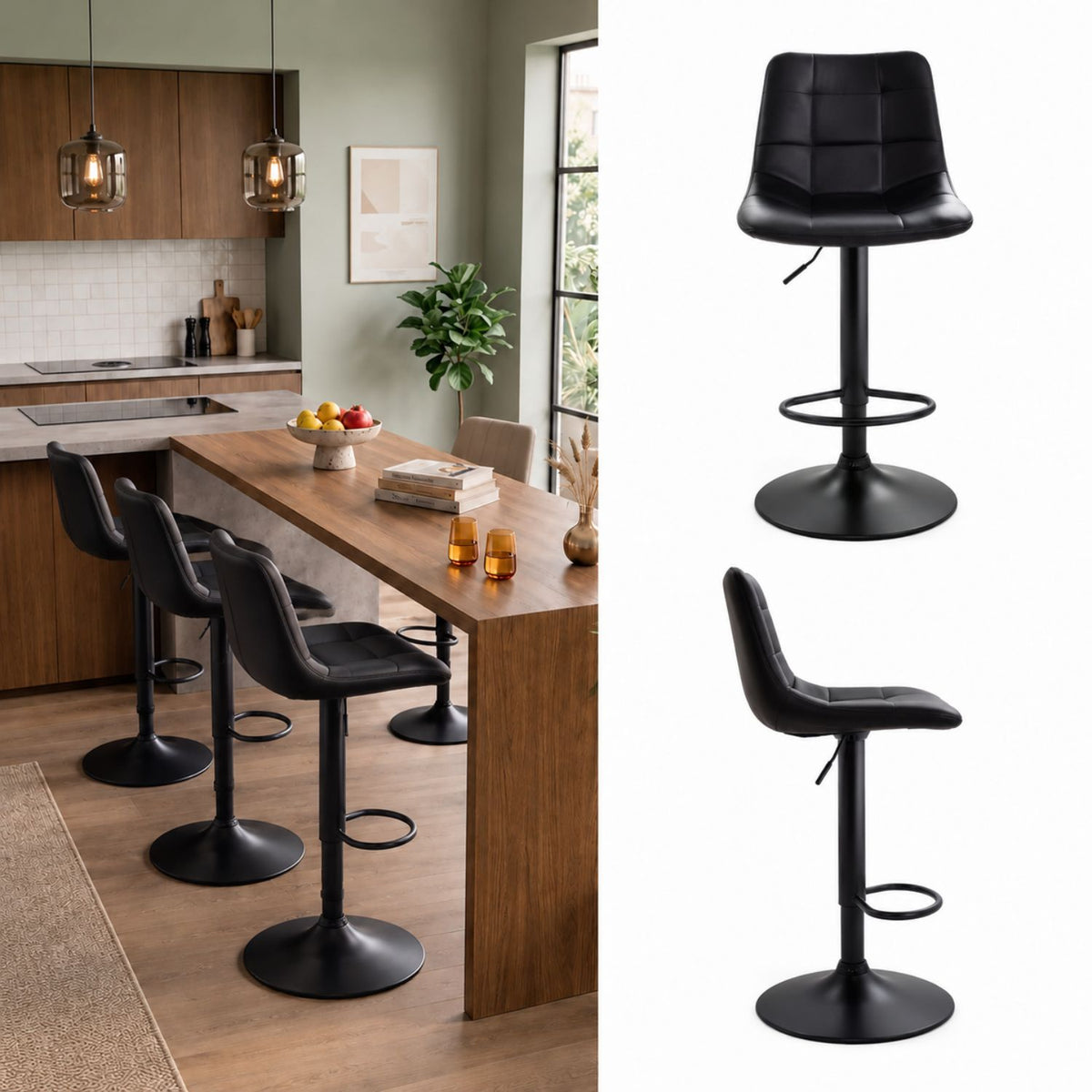 Silla De Barra James Tipo Cuero Negro