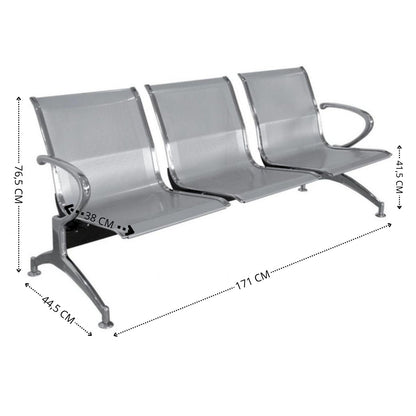Silla Tandem 3 Puesto Cromado Verde