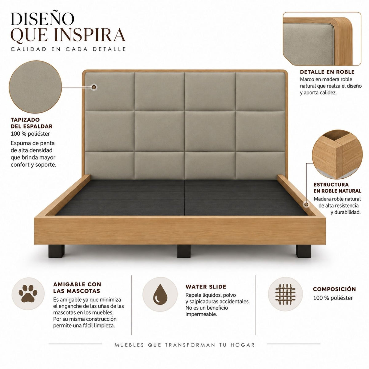 Cama King En Roble Taldy Con Mesas de Noche 200x200 Cocoa