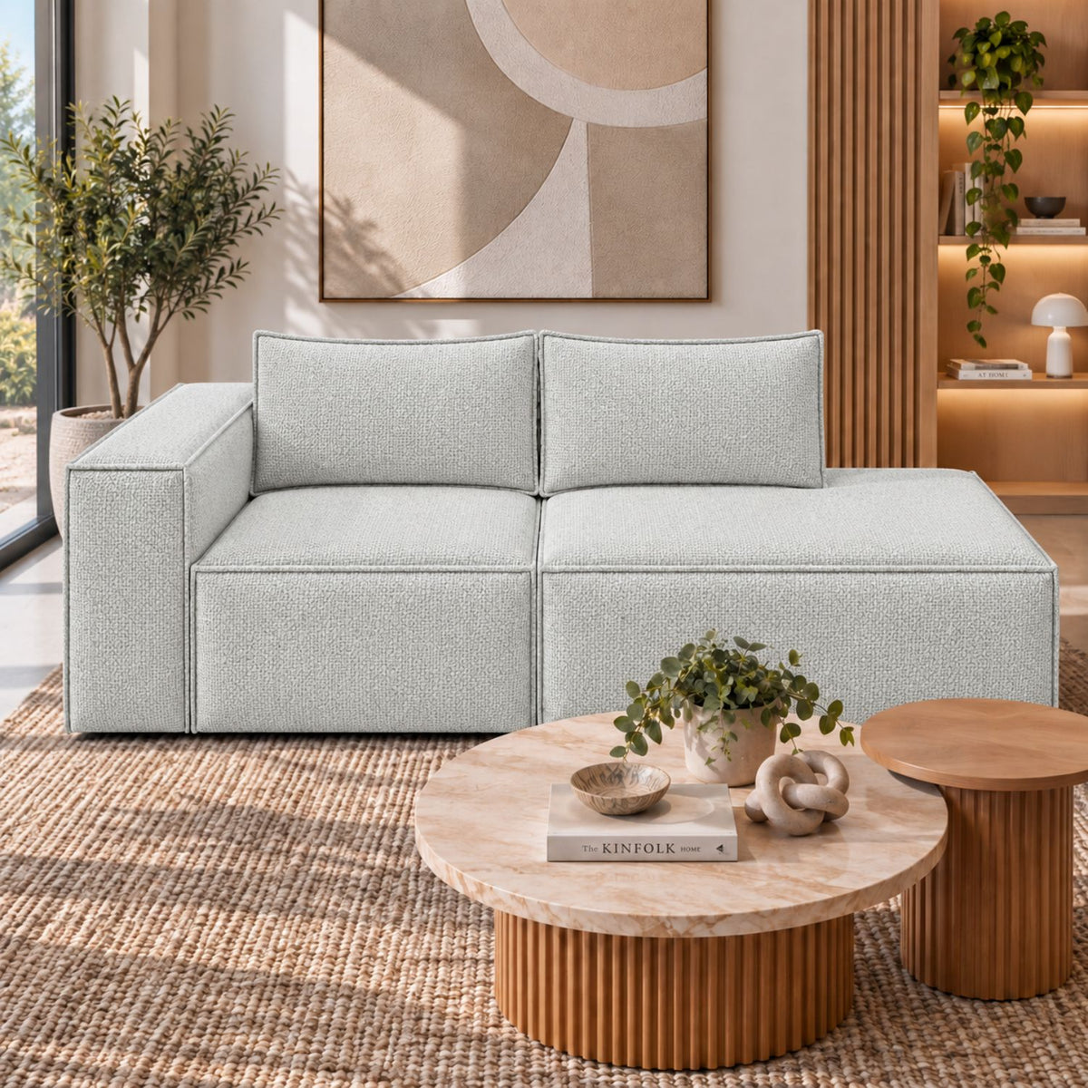 Sofa Modular Nexo En Madera Pino con Tela Premium Gris Perla