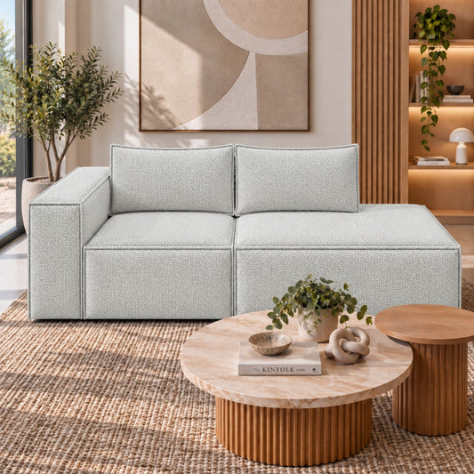 Sofa Modular Nexo En Madera Pino con Tela Premium Gris Perla