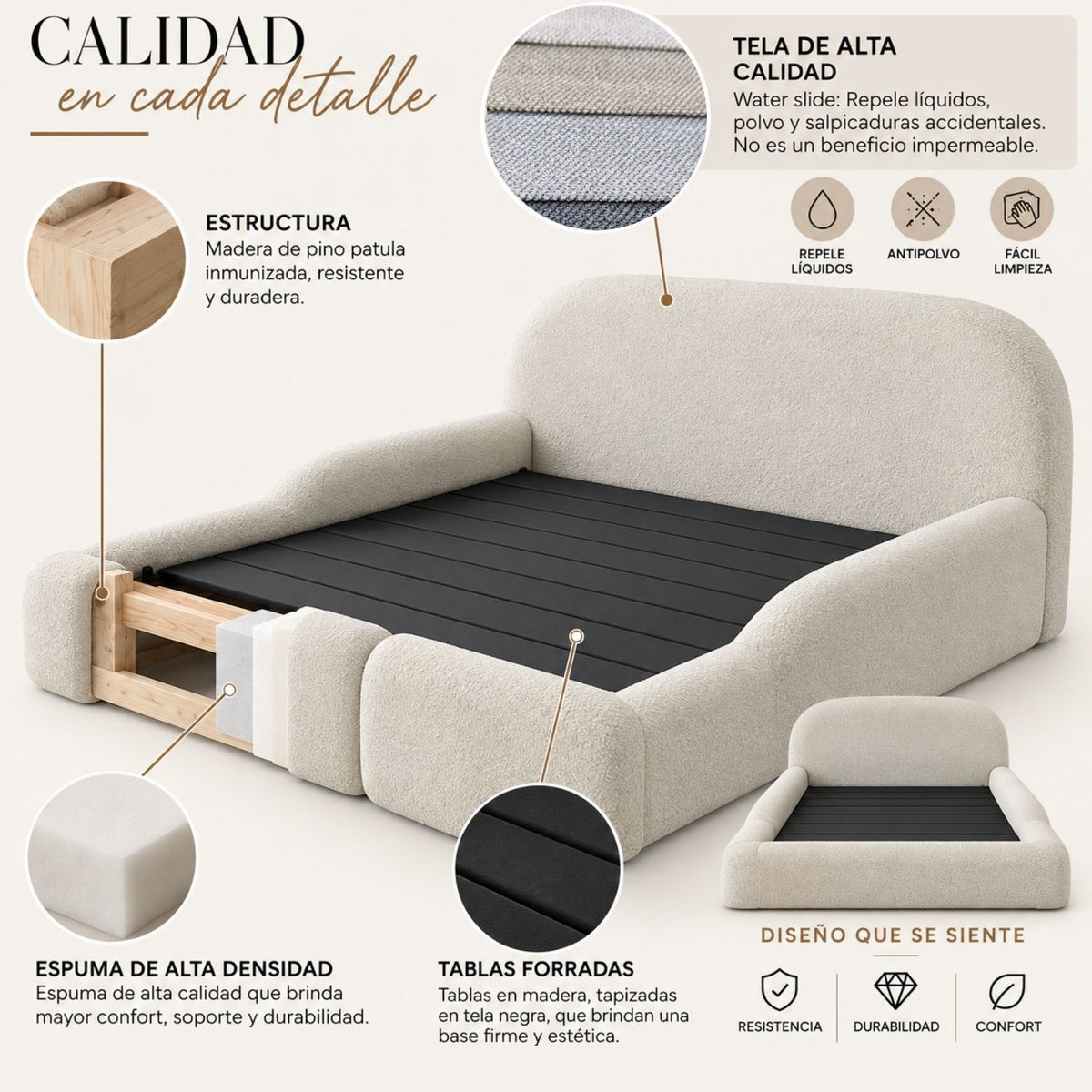 Cama Infantil Montessori con Madera Pino  100x190 Gris Plata