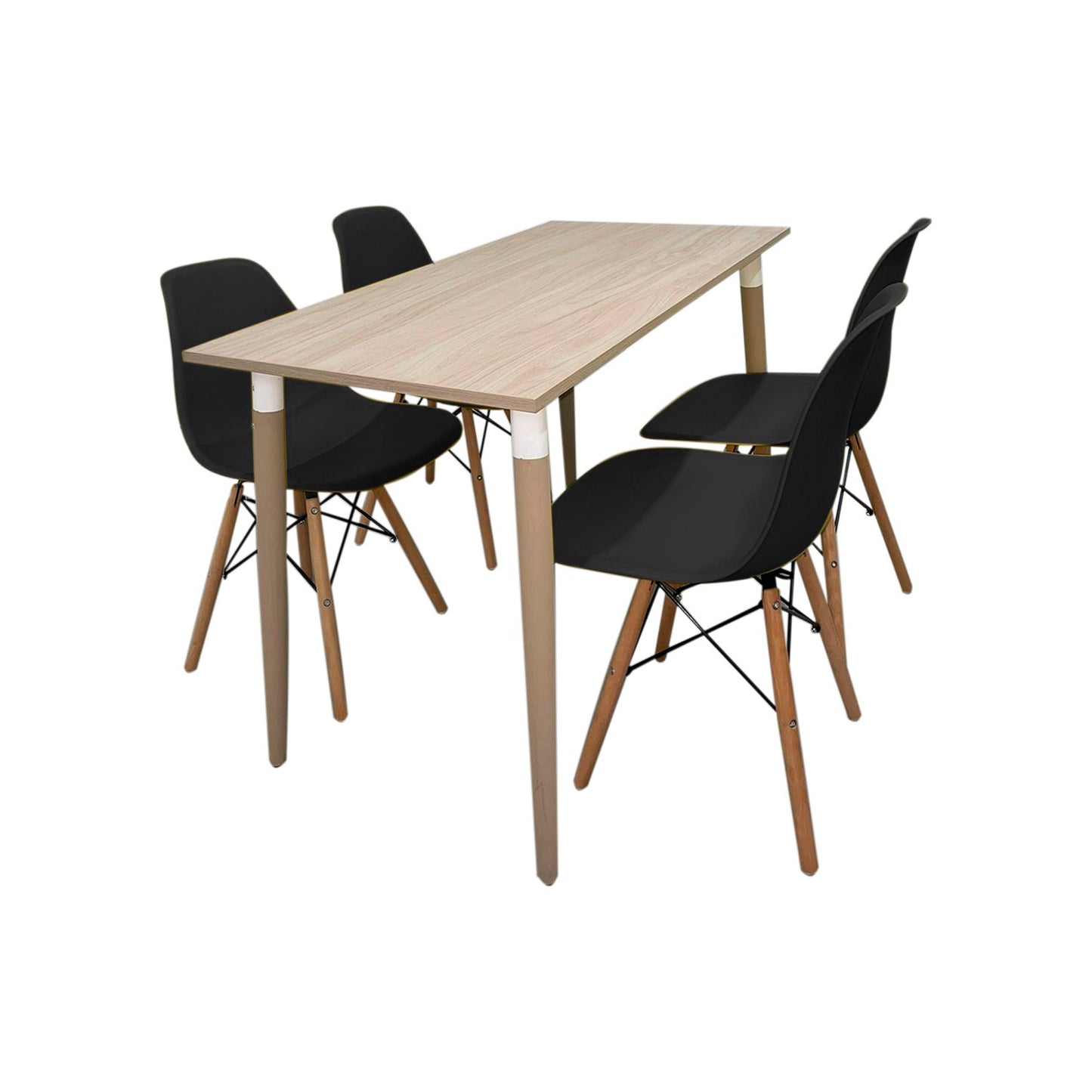 Juego de Comedor Robledo Premium habano con 4 Sillas Eames negras