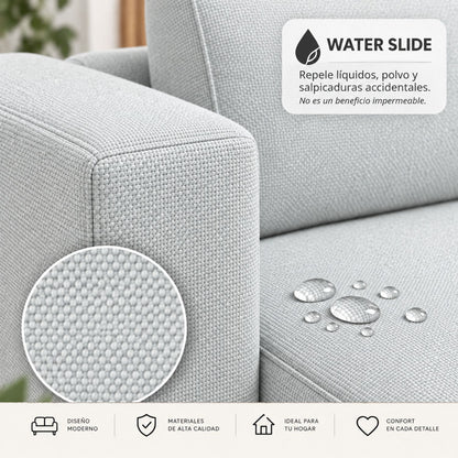 Sofa Cama Multifuncional Con Repisas, Conexión USB y Cama Auxiliar Koni Gris Perla