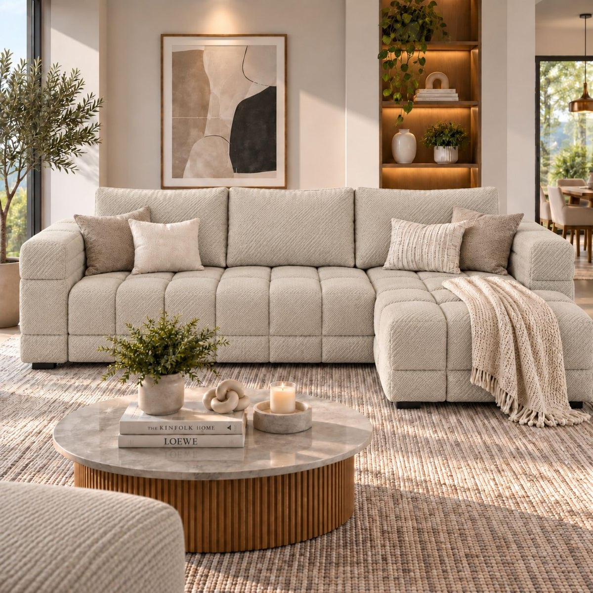 Sofa En L Modular En Madera Pino Faed Marfil