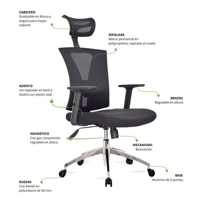 Silla de Oficina Turmanila Presidente Base Cromada