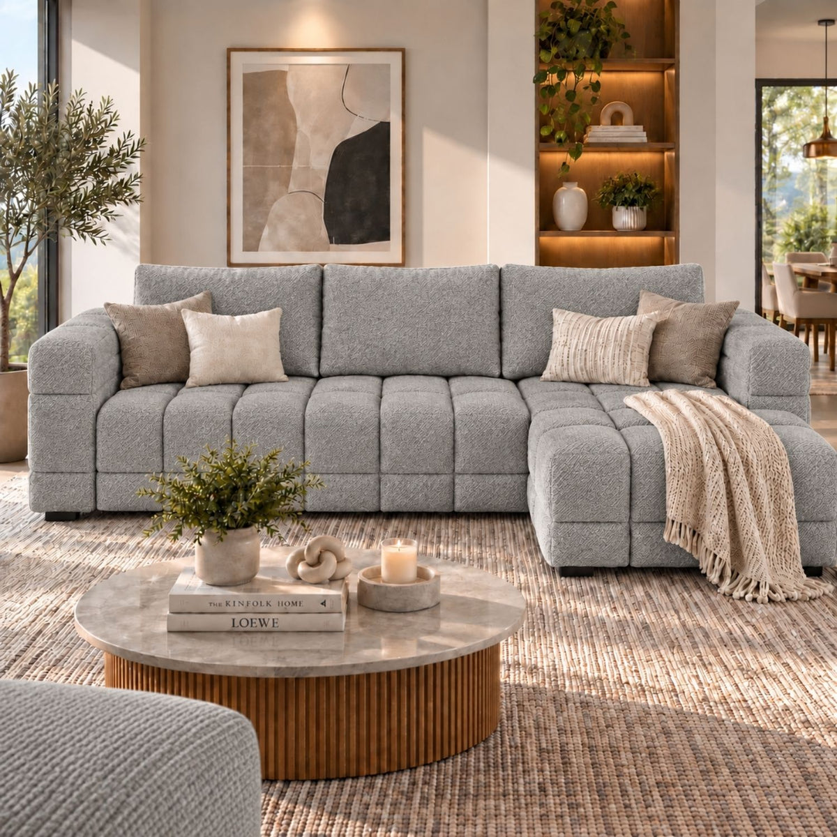 Sofa En L Modular En Madera Pino Faed Gris