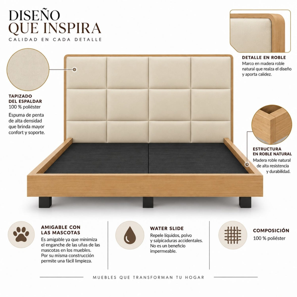 Cama King En Roble Taldy Con Mesas de Noche 200x200 Camel
